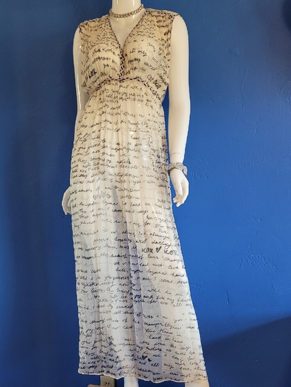 Johnny Was Sincerely Yours Silk Cream & Black Sheer Maxi Over Dress M